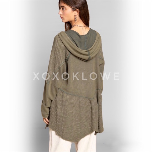 POL Olive Green Zip Up Hoodie Long Line Asymmetrical Hem - Picture 6 of 10